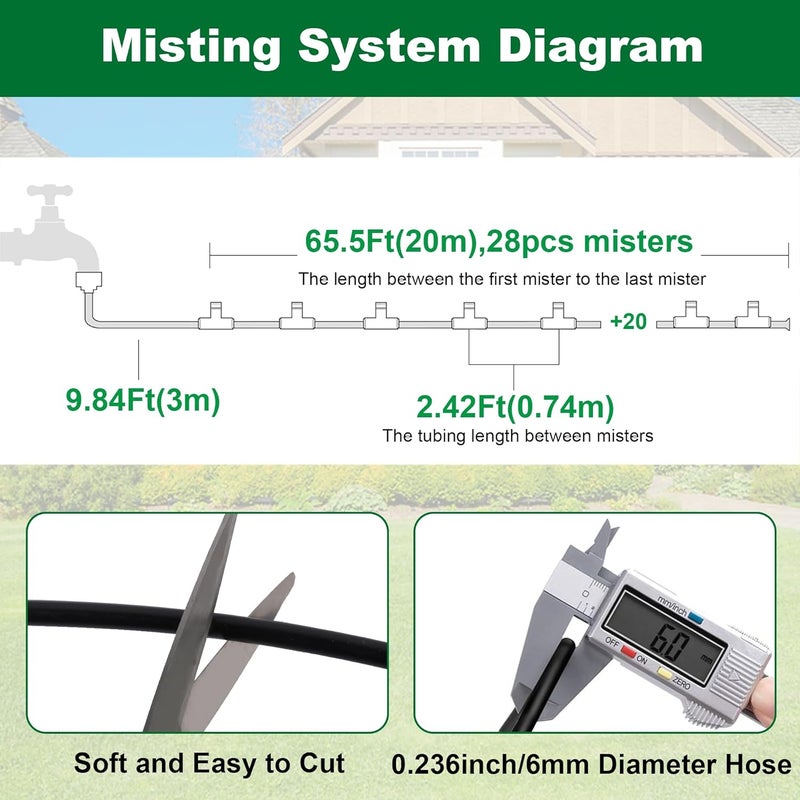 YOFIT Outdoor Misting System for Patio Cooling, 75FT Water Mister Hose Kit, Cooling Misters for Porch, Backyard, Yard, Garden, Portable Mist System with Brass Nozzles for Outside - Image 4
